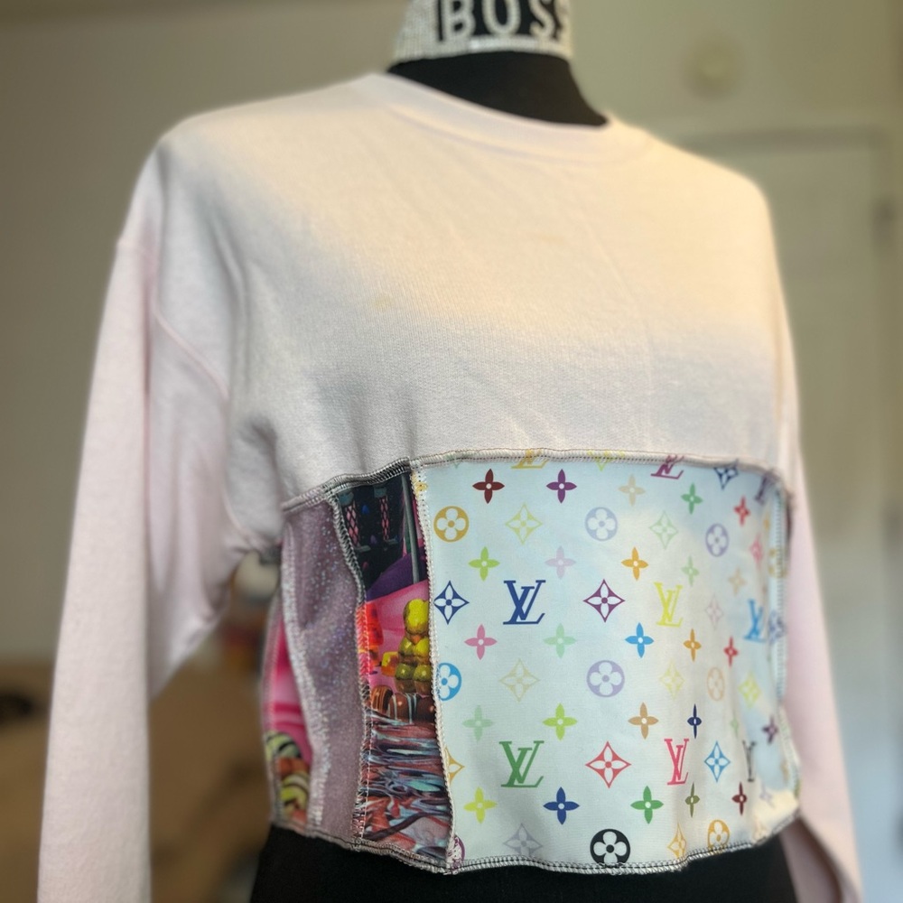 Pink Upcycled Designer Crop Top Sweater (one of a kind)